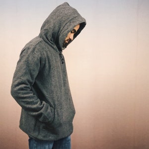 Woolen Fleece Lined Hoodie: Dark Grey Boho Ethnic Sweater