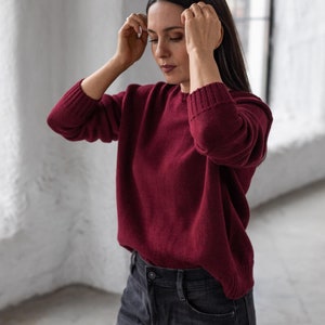 Merino wool sweater. Oversized sweater for women, burgundy knit jumper, Christmas gift, red winter pullover, warm timeless clothes