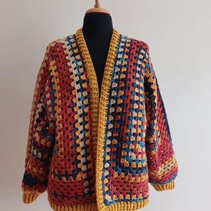 Crochet Hexagon Cardigan: Chunky Yarn, Wool Acrylic Blend, M L Size