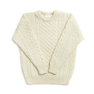 Irish Traditional Aran Sweater | 100% Merino Wool | Unisex Cream | Made in Ireland