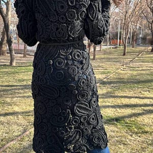 Handmade Crochet Irish Lace Cardigan: Semi Wool Knitted Jacket