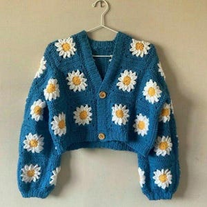 Handmade stylish cardigan, crochet cardigan, Crochet daisy cardigan, Handmade jumper, knit cardigan sweater, women sweater, custom order