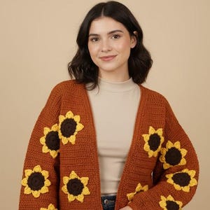 Handmade Crochet Sunflower Cardigan: Cottagecore Crop Sweater