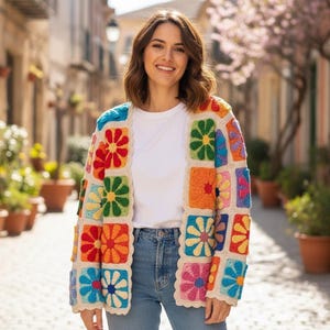 Floral Pattern Patchwork Cardigan: Colorful XXS-4XL Floral Jacket